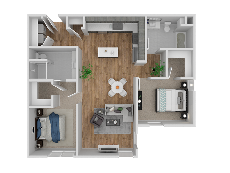 Floor plan for 2 beds, 2 baths, 1056 sqft